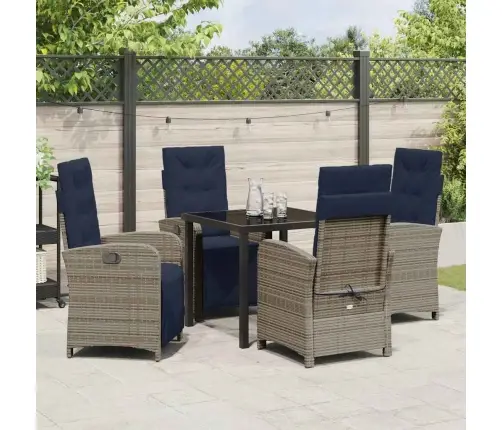 5 Daļu Dārza Ēdamgalds Komplekts Pelēkā Poliratānā Vidaxl