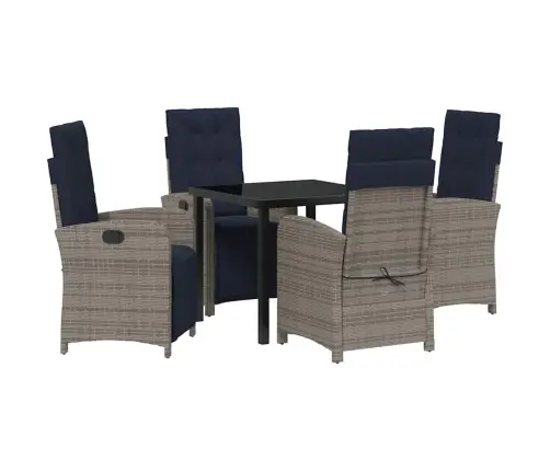 5 Daļu Dārza Ēdamgalds Komplekts Pelēkā Poliratānā Vidaxl