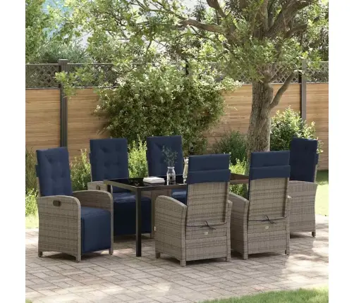 7 Daļu Dārza Ēdamgalds Komplekts Pelēks Polyratans Vidaxl