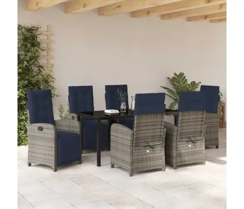 7 Daļu Dārza Ēdamgalds Komplekts Pelēks Polyratans Vidaxl