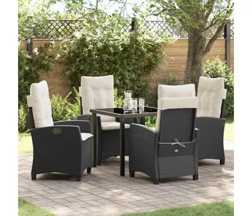 5 Daļu Dārza Ēdamgalda Komplekts Ar Spilveniem - Melns Polyratans Vidaxl