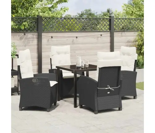 5 Daļu Dārza Ēdamgalda Komplekts Ar Spilveniem - Melns Polyratans Vidaxl