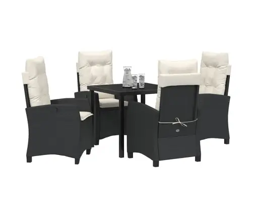 5 Daļu Dārza Ēdamgalda Komplekts Ar Spilveniem - Melns Polyratans Vidaxl