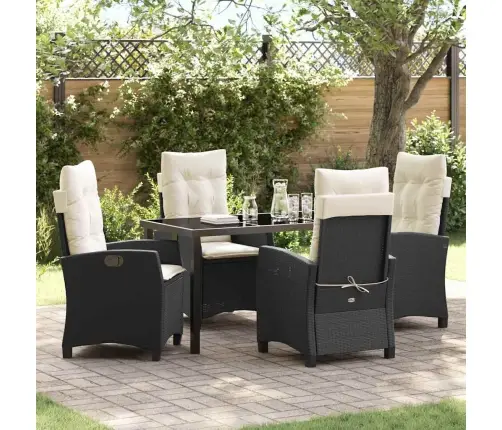 5 Daļu Dārza Galds Ar Spilveniem - Melns Polyratans Vidaxl