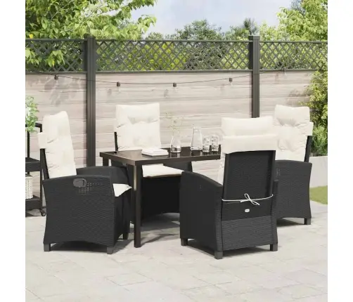 5 Daļu Dārza Galds Ar Spilveniem - Melns Polyratans Vidaxl