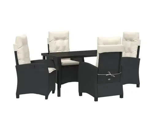 5 Daļu Dārza Galds Ar Spilveniem - Melns Polyratans Vidaxl