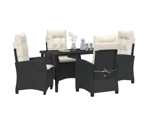 5 Daļu Dārza Galds Ar Spilveniem - Melns Polyratans Vidaxl