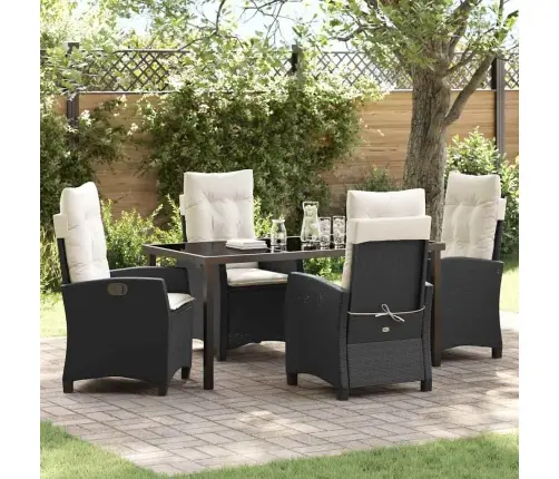 5 Daļu Dārza Galdiņš Ar Spilveniem - Melns Poliraksts Vidaxl