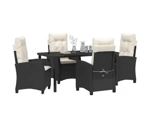 5 Daļu Dārza Galdiņš Ar Spilveniem - Melns Poliraksts Vidaxl