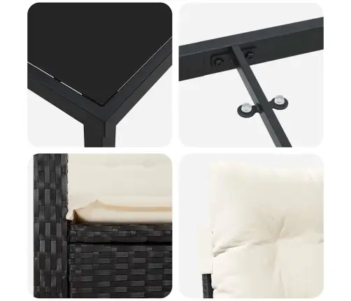 7 Daļu Dārza Maltīšu Komplekts Ar Spilveniem - Melns Poli Rattans Vidaxl