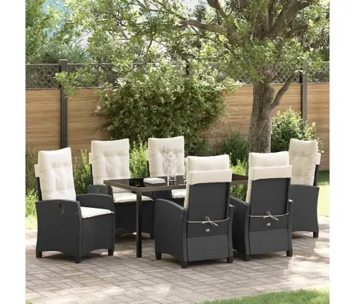 7 Daļu Dārza Maltīšu Komplekts Ar Spilveniem - Melns Poli Rattans Vidaxl