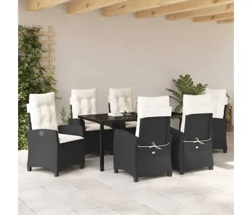 7 Daļu Dārza Maltīšu Komplekts Ar Spilveniem - Melns Poli Rattans Vidaxl