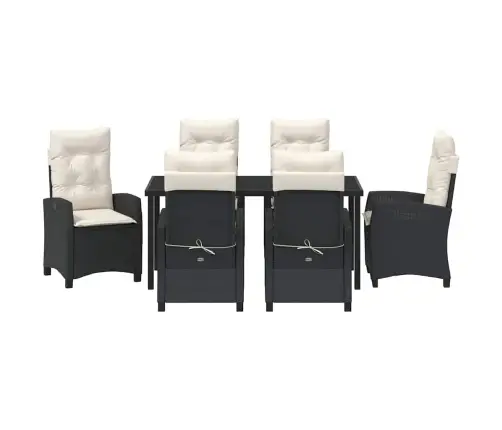 7 Daļu Dārza Maltīšu Komplekts Ar Spilveniem - Melns Poli Rattans Vidaxl