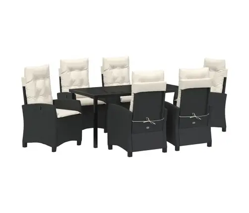 7 Daļu Dārza Maltīšu Komplekts Ar Spilveniem - Melns Poli Rattans Vidaxl