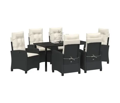 7 Daļu Dārza Maltīšu Komplekts Ar Spilveniem - Melns Poli Rattans Vidaxl