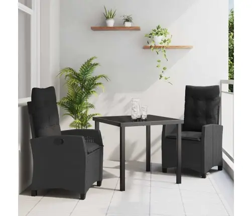 3 Daļu Dārza Pusdienu Komplekts Ar Spilveniem - Melns Poli Rattan Vidaxl