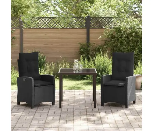 3 Daļu Dārza Pusdienu Komplekts Ar Spilveniem - Melns Poli Rattan Vidaxl