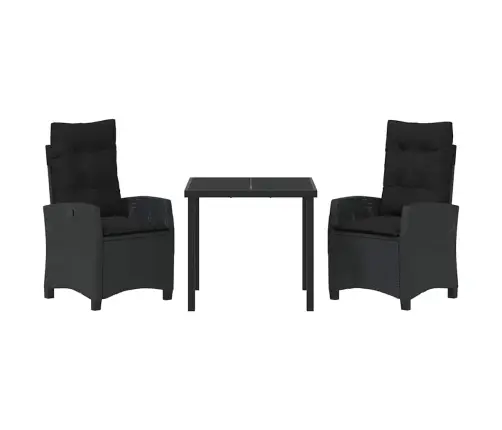 3 Daļu Dārza Pusdienu Komplekts Ar Spilveniem - Melns Poli Rattan Vidaxl