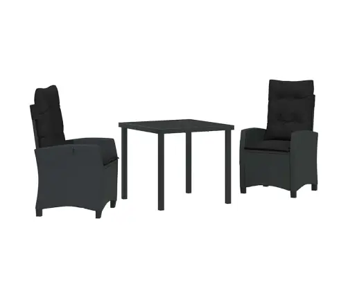 3 Daļu Dārza Pusdienu Komplekts Ar Spilveniem - Melns Poli Rattan Vidaxl