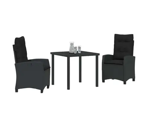 3 Daļu Dārza Pusdienu Komplekts Ar Spilveniem - Melns Poli Rattan Vidaxl