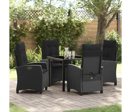 5 Daļu Dārza Galds Ar Spilveniem - Melnā Poliratānā Vidaxl