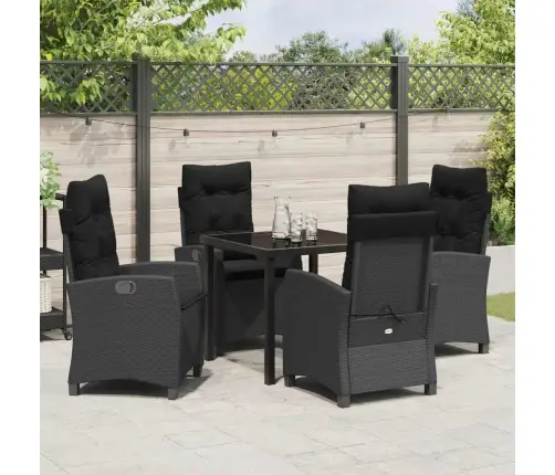 5 Daļu Dārza Galds Ar Spilveniem - Melnā Poliratānā Vidaxl