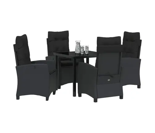 5 Daļu Dārza Galds Ar Spilveniem - Melnā Poliratānā Vidaxl