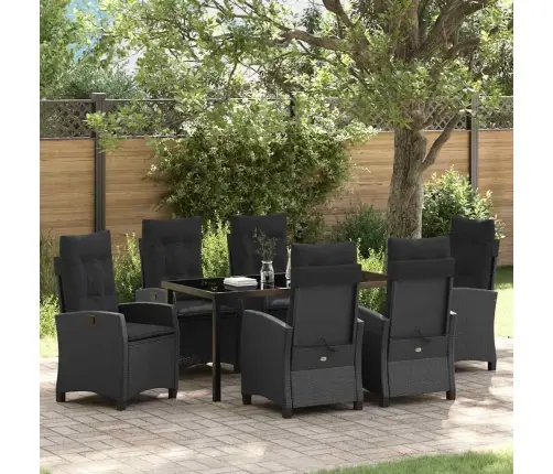 Sodo Valgomojo Komplektas Su Pagalve 7 Pcs Juoda Poliratanas