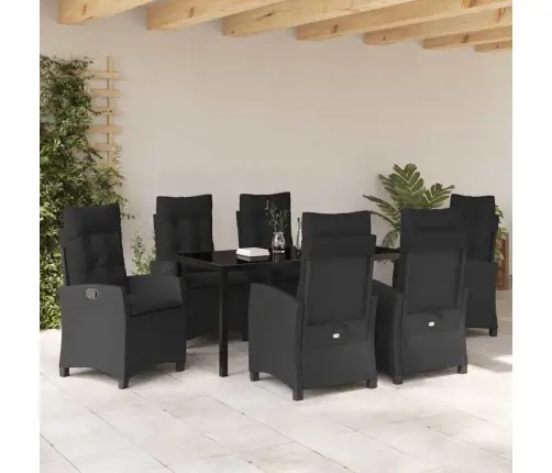 Sodo Valgomojo Komplektas Su Pagalve 7 Pcs Juoda Poliratanas