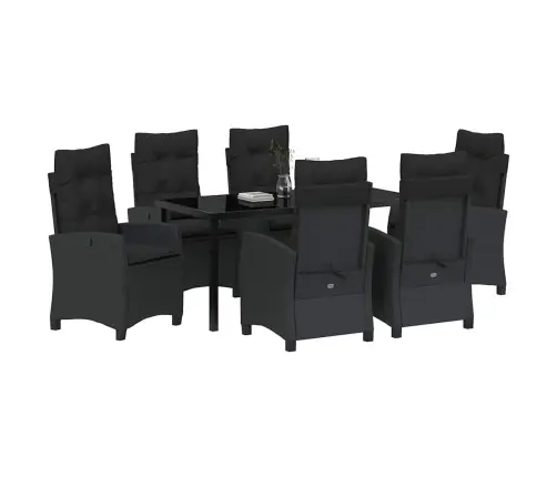 Sodo Valgomojo Komplektas Su Pagalve 7 Pcs Juoda Poliratanas