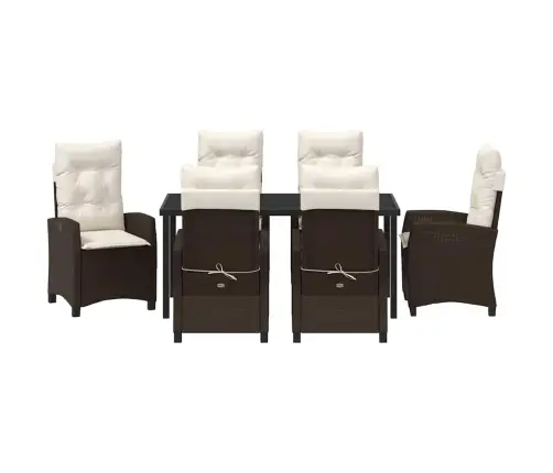 7 Daļu Dārza Ēdamgalds Ar Spilveniem – Brūnā Polietilēna Ratanā Vidaxl