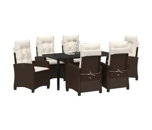 7 Daļu Dārza Ēdamgalds Ar Spilveniem – Brūnā Polietilēna Ratanā Vidaxl