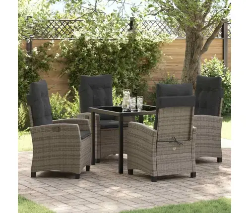 5-Daļu Dārza Galda Komplekti Ar Spilveniem - Pelēks Poliestera Rattan Vidaxl