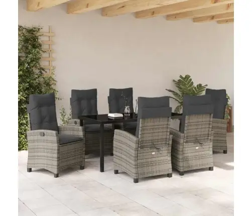 Sodo Valgomojo Komplektas Su Pagalve 7 Pcs Pilka Poliratanas