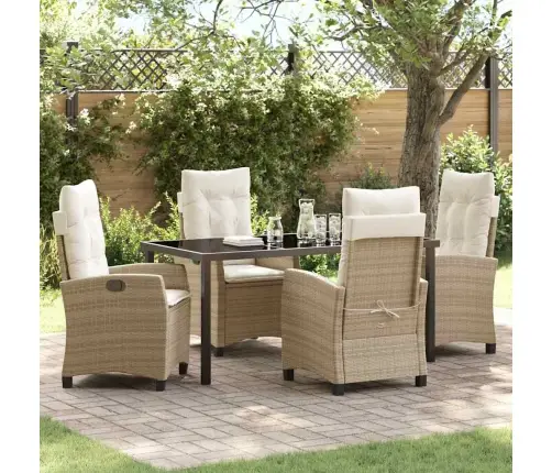 5 Daļu Dārza Ēdamgalds Ar Spilveniem - Bēšs Polirrāts Vidaxl