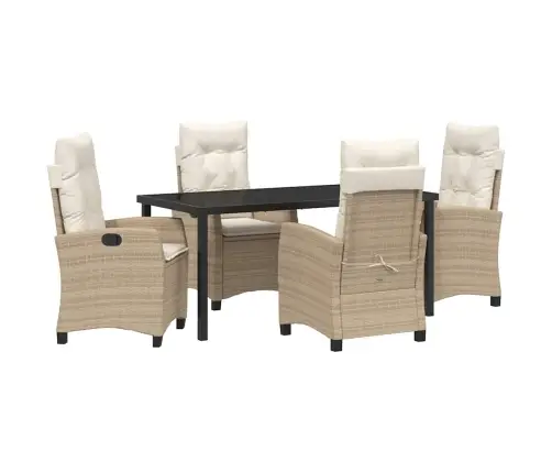 5 Daļu Dārza Ēdamgalds Ar Spilveniem - Bēšs Polirrāts Vidaxl