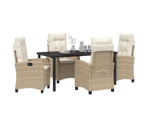 5 Daļu Dārza Ēdamgalds Ar Spilveniem - Bēšs Polirrāts Vidaxl