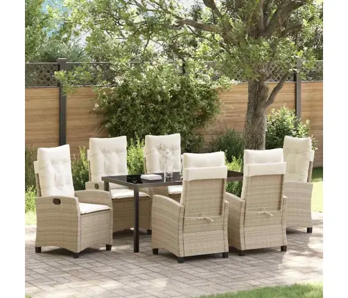 7 Daļu Ēdamgalds Dārzam Ar Spilveniem - Bēšs Poliestera Rattans Vidaxl