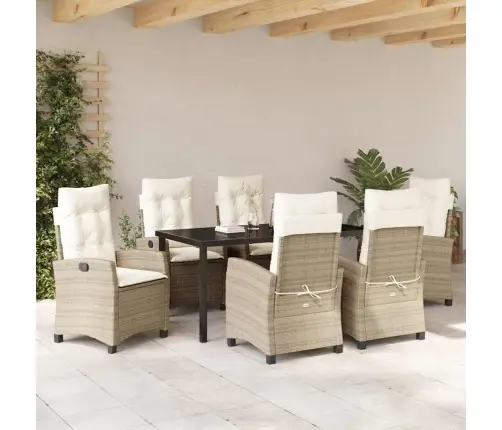 7 Daļu Ēdamgalds Dārzam Ar Spilveniem - Bēšs Poliestera Rattans Vidaxl