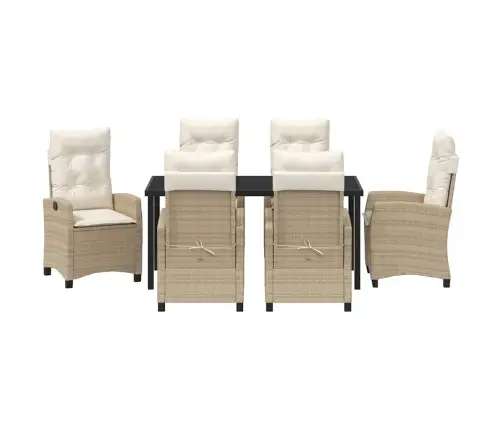 7 Daļu Ēdamgalds Dārzam Ar Spilveniem - Bēšs Poliestera Rattans Vidaxl