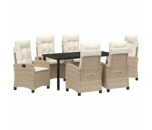 7 Daļu Ēdamgalds Dārzam Ar Spilveniem - Bēšs Poliestera Rattans Vidaxl