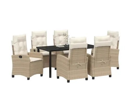 7 Daļu Ēdamgalds Dārzam Ar Spilveniem - Bēšs Poliestera Rattans Vidaxl