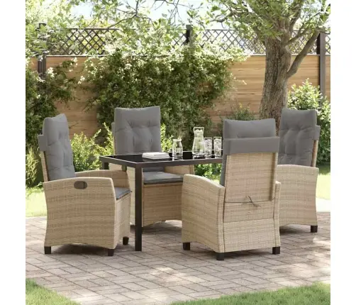 5 Gab. Dārza Pusdienu Komplekts Ar Spilveniem - Bēšs Poliestera Rattans Vidaxl