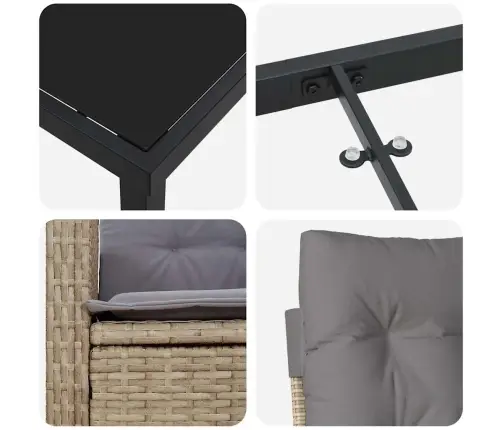 Aia Söögilaudade Komplekt Padjaga 7 Pcs Beež Polürotang