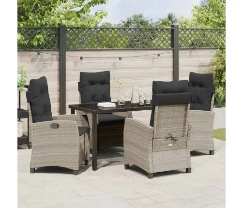 5 Daļīgais Dārza Ēdamgalds Ar Spilveniem, Gaiši Pelēks, Poliesters, Rattans Vidaxl