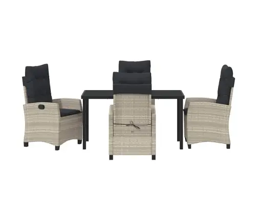 5 Daļīgais Dārza Ēdamgalds Ar Spilveniem, Gaiši Pelēks, Poliesters, Rattans Vidaxl