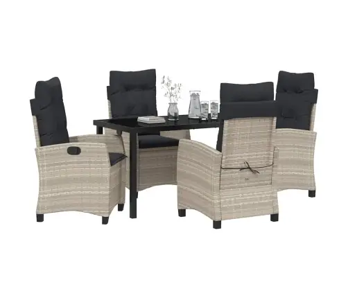 5 Daļīgais Dārza Ēdamgalds Ar Spilveniem, Gaiši Pelēks, Poliesters, Rattans Vidaxl