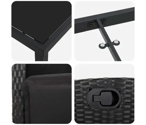 Sodo Valgomojo Komplektas Su Pagalve 3 Pcs Juoda Poliratanas