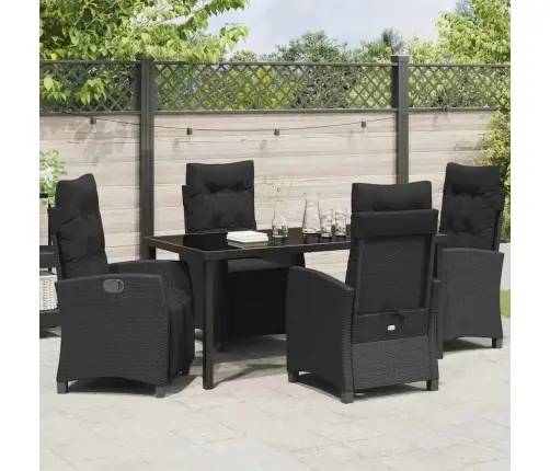 5 Daļu Dārza Ēdamgalds Melns Polirattans Vidaxl