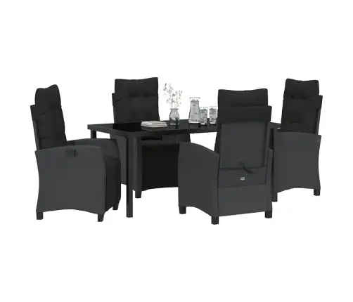 5 Daļu Dārza Ēdamgalds Melns Polirattans Vidaxl